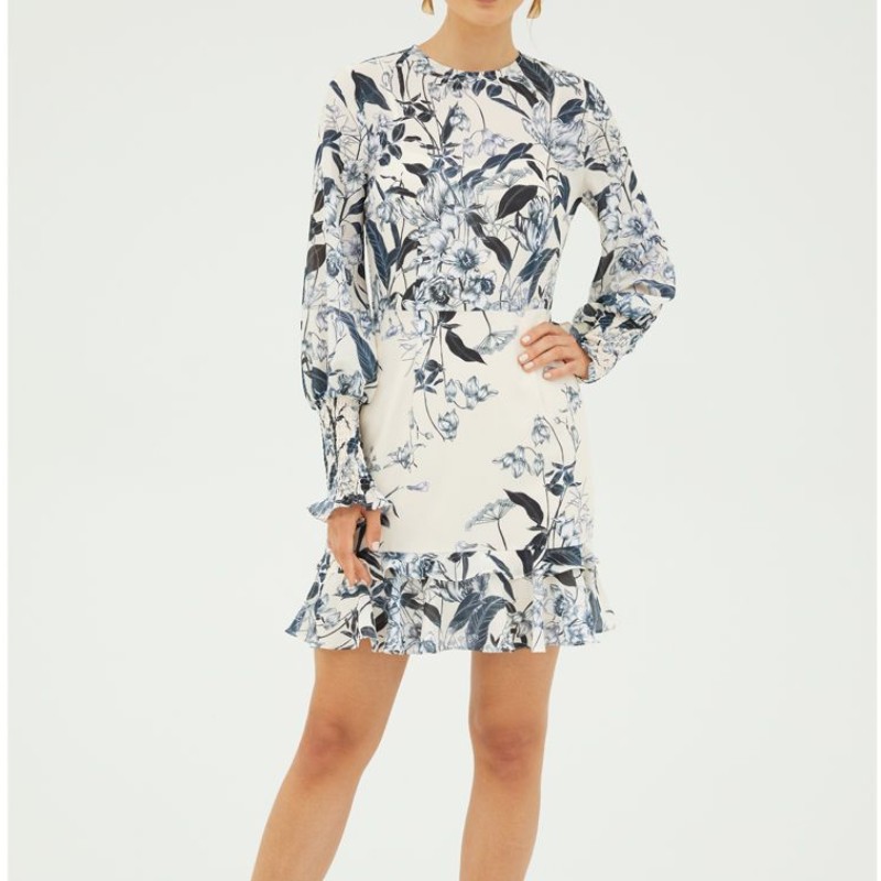 2022 Vanille à manches longues mini robe d\'impression pour dame